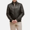 Mens ribbed cuffs dark brown bomber jacket