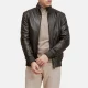 Mens ribbed cuffs dark brown bomber leather jacket