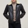 Mens shearling black leather jacket