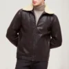 Mens shearling brown leather jacket