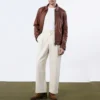 Mens shirt collar brown leather jacket