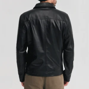Mens shirt collar leather harrington black jacket