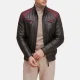 Mens shoulder black maroon moto leather jacket
