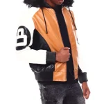 Men's 8 Ball Brown/White Leather Hooded Jacket