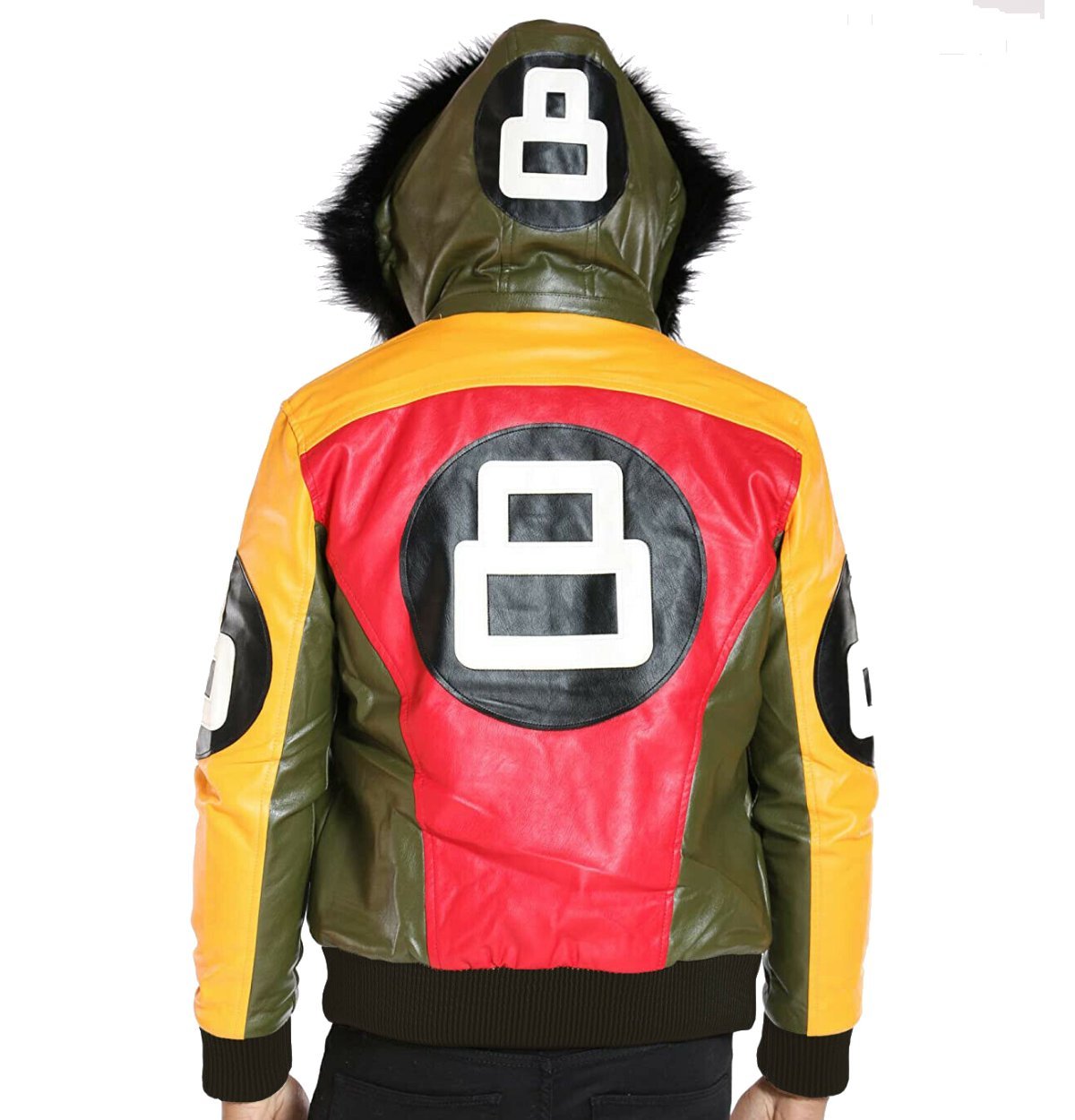 Mens tri color 8 ball bomber leather jacket 02 1