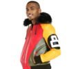 Mens tri color 8 ball bomber leather jacket 02