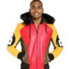Mens tri color 8 ball bomber leather jacket