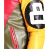 Mens tri color 8 ball leather jacket with fur hood detail