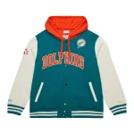 Miami Dolphins Courtside Hooded Wool/Leather Jacket