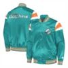 Miami dolphins full snap satin varsity jacket aqua 1