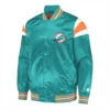 Miami dolphins full snap satin varsity jacket aqua 2