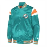 Miami Dolphins Full-Snap Aqua Satin Varsity Jacket