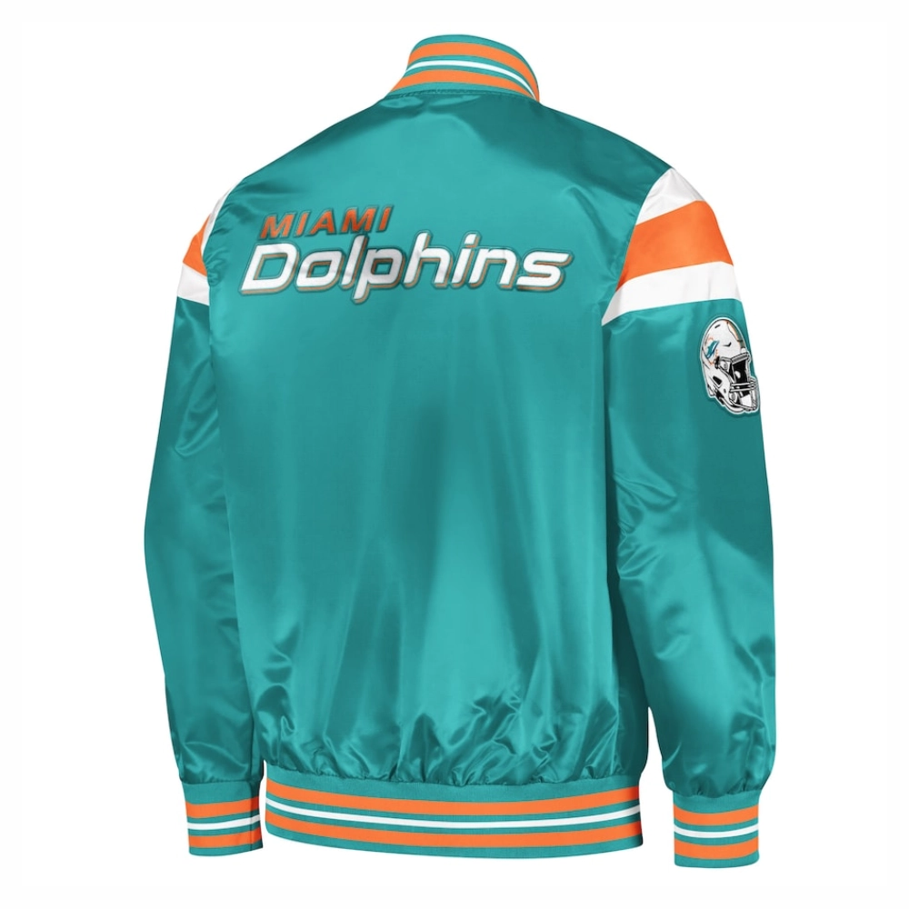 Miami dolphins full snap satin varsity jacket aqua 3