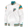 Miami dolphins full snap satin varsity jacket white 1