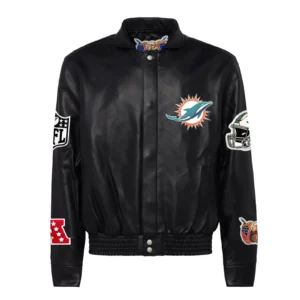 Miami dolphins jeff hamilton full leather jacket black 1