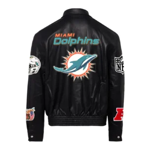 Miami dolphins jeff hamilton full leather jacket black 2