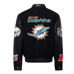Miami dolphins jeff hamilton wool leather varsity jacket black 2