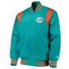 Miami dolphins prime time full snap satin varsity jacket aqua 1