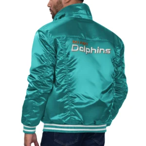 Miami dolphins silver tab satin trucker varsity jacket aqua 1 1