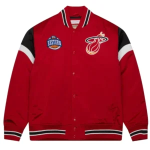 Miami heat cooperstown full snap satin varsity jacket 3