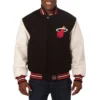 Miami heat domestic two tone wool and leather jacket black white 1