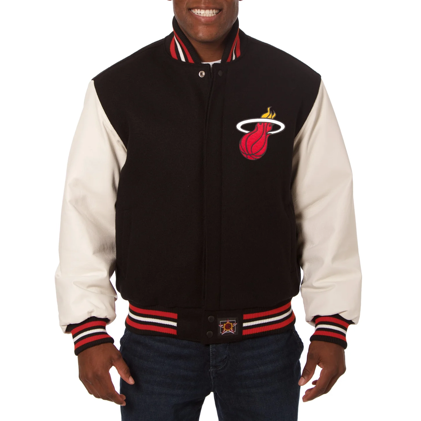 Miami heat domestic two tone wool and leather jacket black white 1