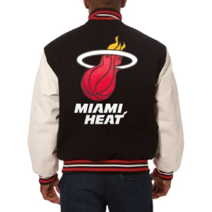 Miami heat domestic two tone wool and leather jacket black white 2