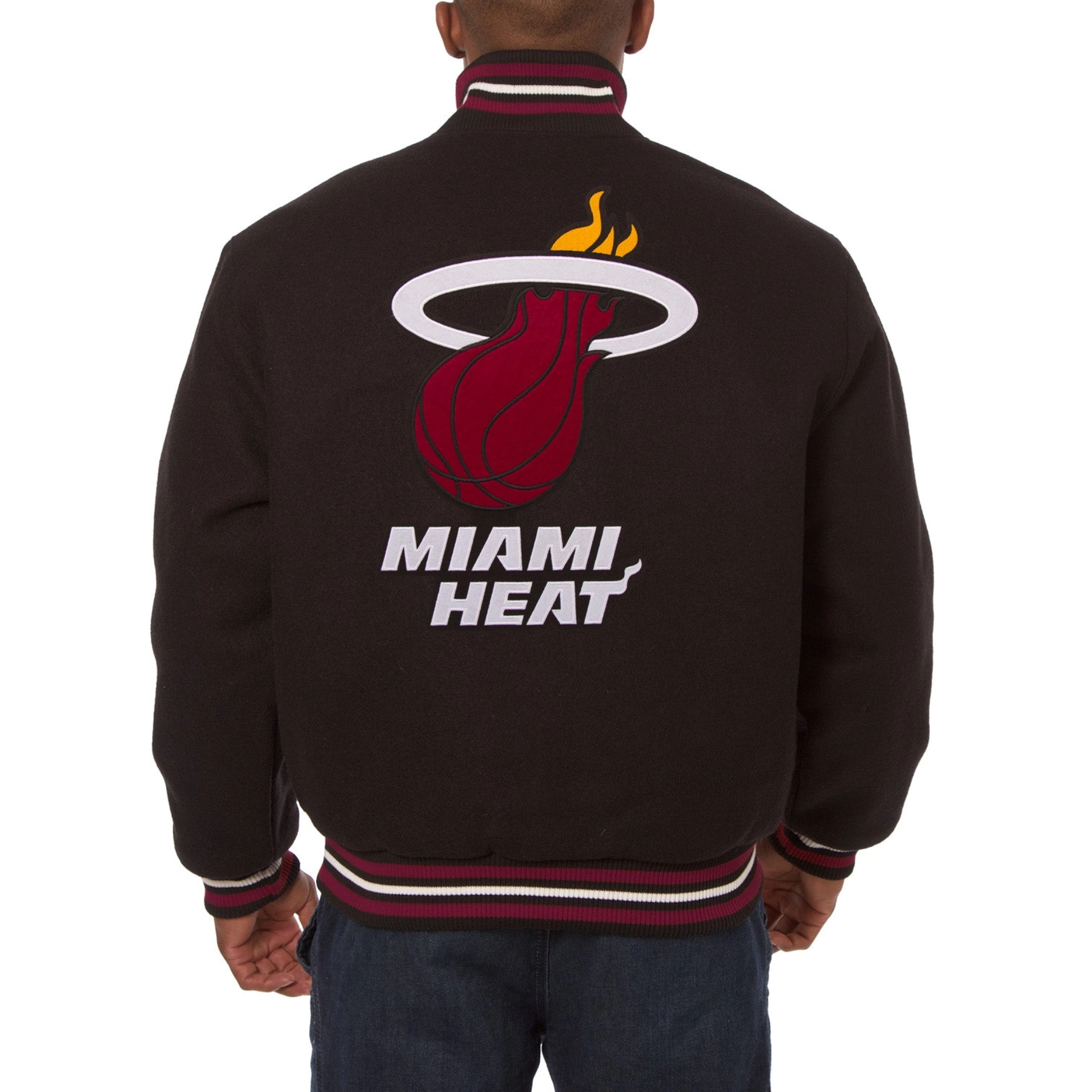 Miami heat handmade wool varsity jacket black 1 1