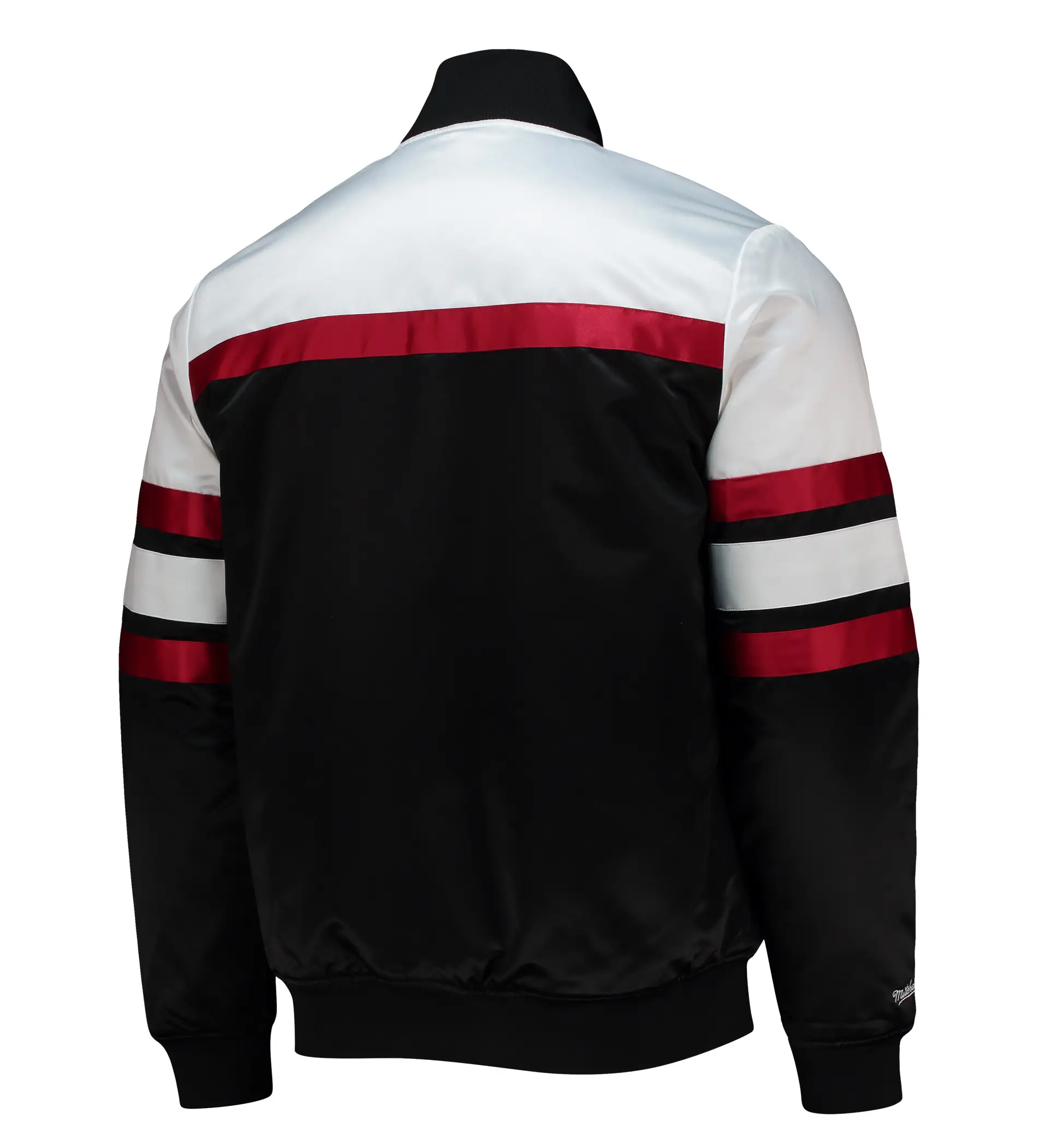 Miami heat hardwood classics script full snap black satin varsity jacket 2