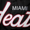 Miami heat hardwood classics script full snap black satin varsity jacket 3