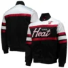Miami heat hardwood classics script full snap black satin varsity jacket 4