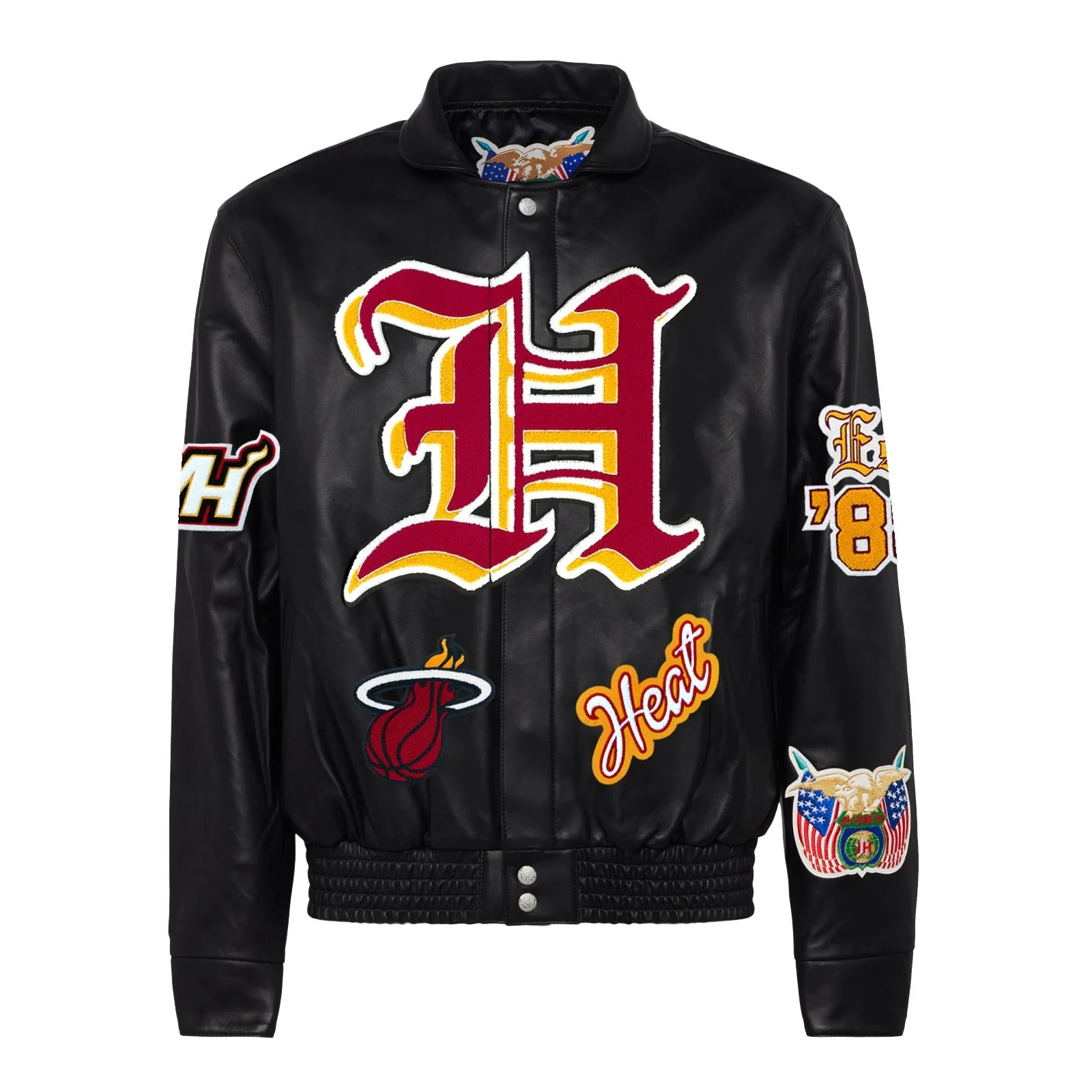 Miami heat jeff hamilton full leather puffer old english jacket black 1