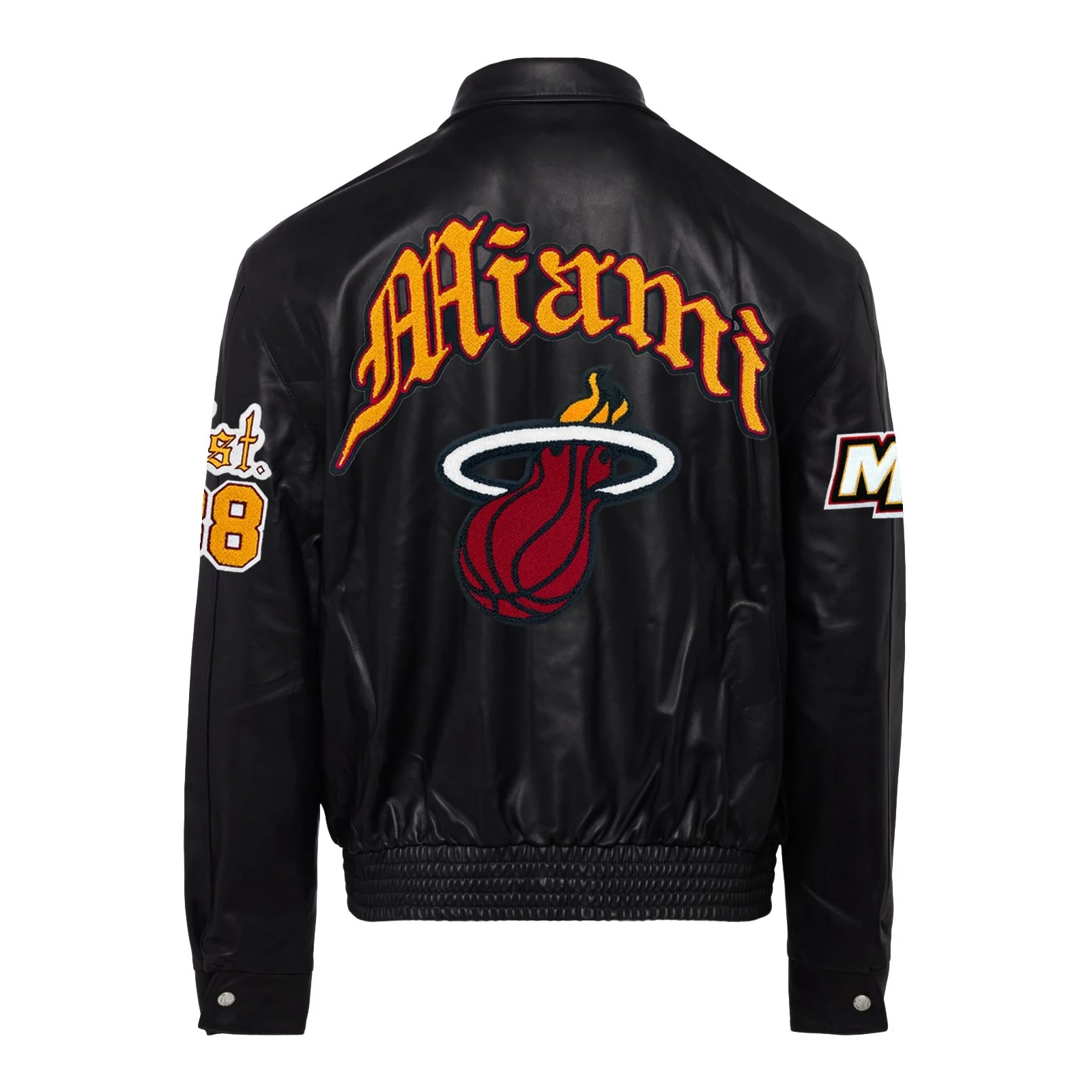 Miami heat jeff hamilton full leather puffer old english jacket black 2