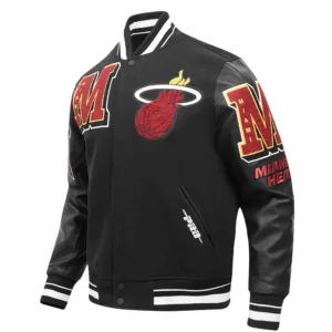 Miami heat mashup wool leather varsity jacket black 8 1