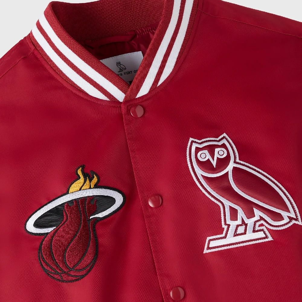 Miami heat playboy red satin varsity front detail