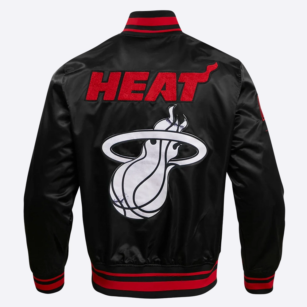 Miami heat pro standard chest heat culture black satin varsity jacket 3