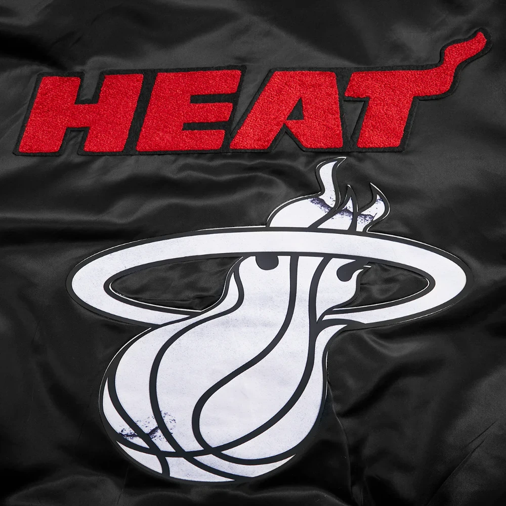 Miami heat pro standard chest heat culture black satin varsity jacket 5