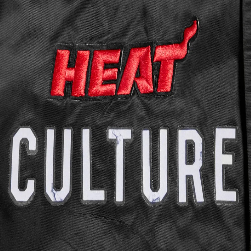 Miami heat pro standard chest heat culture black satin varsity jacket 7