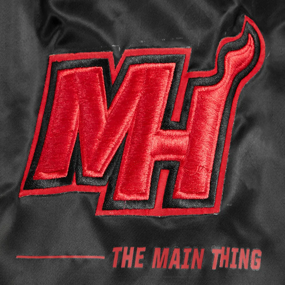 Miami heat pro standard chest heat culture black satin varsity jacket 8