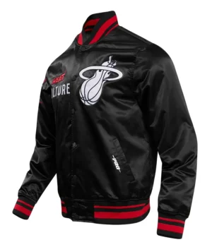 Miami heat pro standard city edition full snap black satin varsity jacket 1
