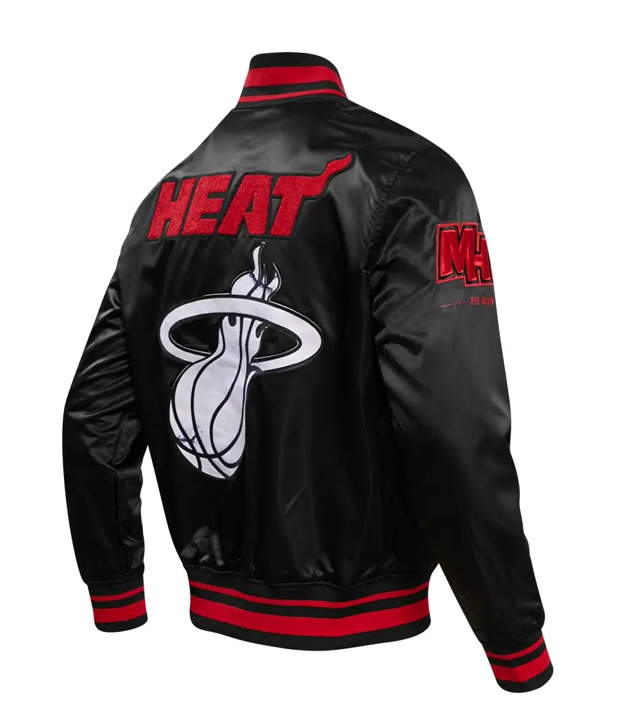 Miami heat pro standard city edition full snap black satin varsity jacket 2