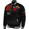 Miami heat pro standard mash up capsule full snap black satin varsity jacket 1