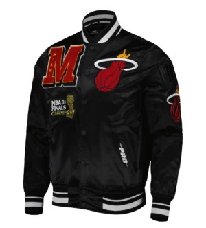 Miami heat pro standard mash up capsule full snap black satin varsity jacket 1