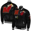 Miami heat pro standard mash up capsule full snap black satin varsity jacket 3