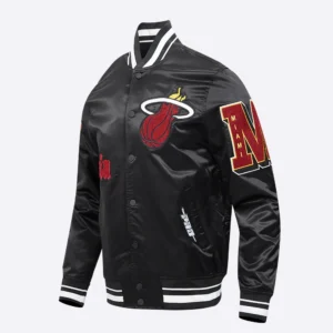 Miami heat pro standard old english black satin varsity jacket 1