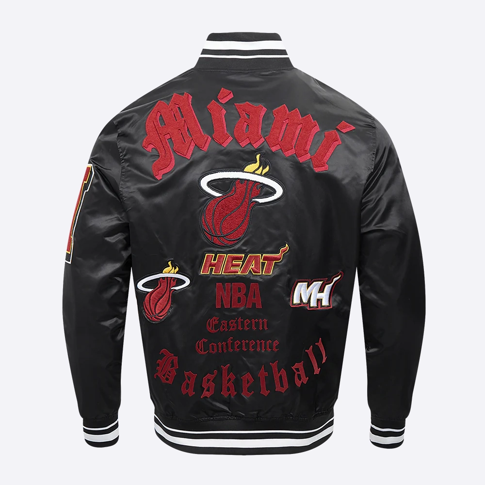 Miami heat pro standard old english black satin varsity jacket 4