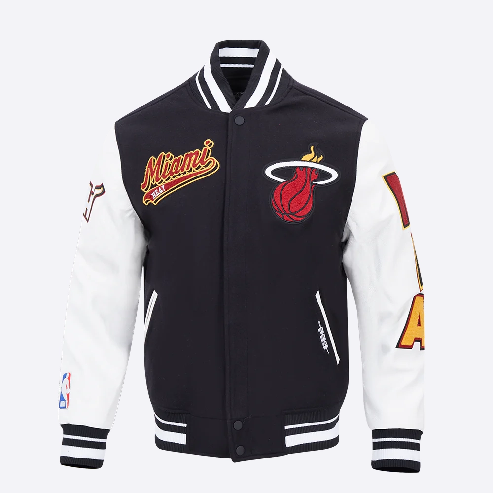 Miami heat pro standard script tail wool and leather varsity jacket 2