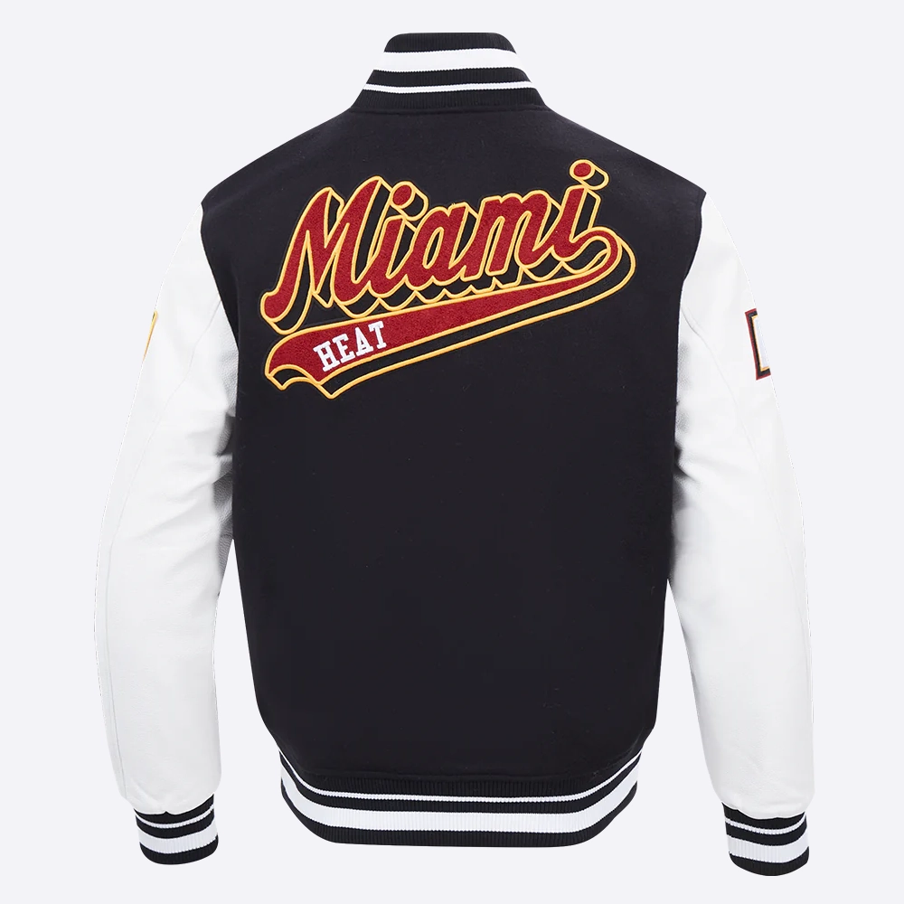 Miami heat pro standard script tail wool and leather varsity jacket 4