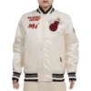 Miami heat retro classic full snap satin varsity jacket cream 1
