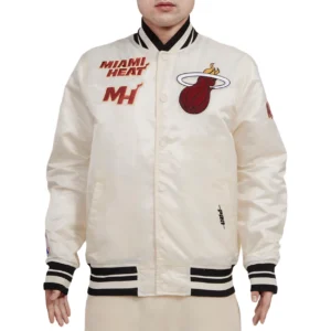 Miami heat retro classic full snap satin varsity jacket cream 1